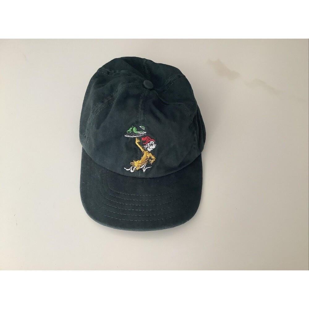 Vintage Dr. Seuss Cat In The Hat Green Eggs and Ham Dark Green Baseball Cap OS